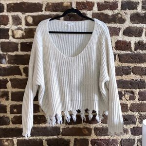 ★ White Fringe Cropped Sweater ★